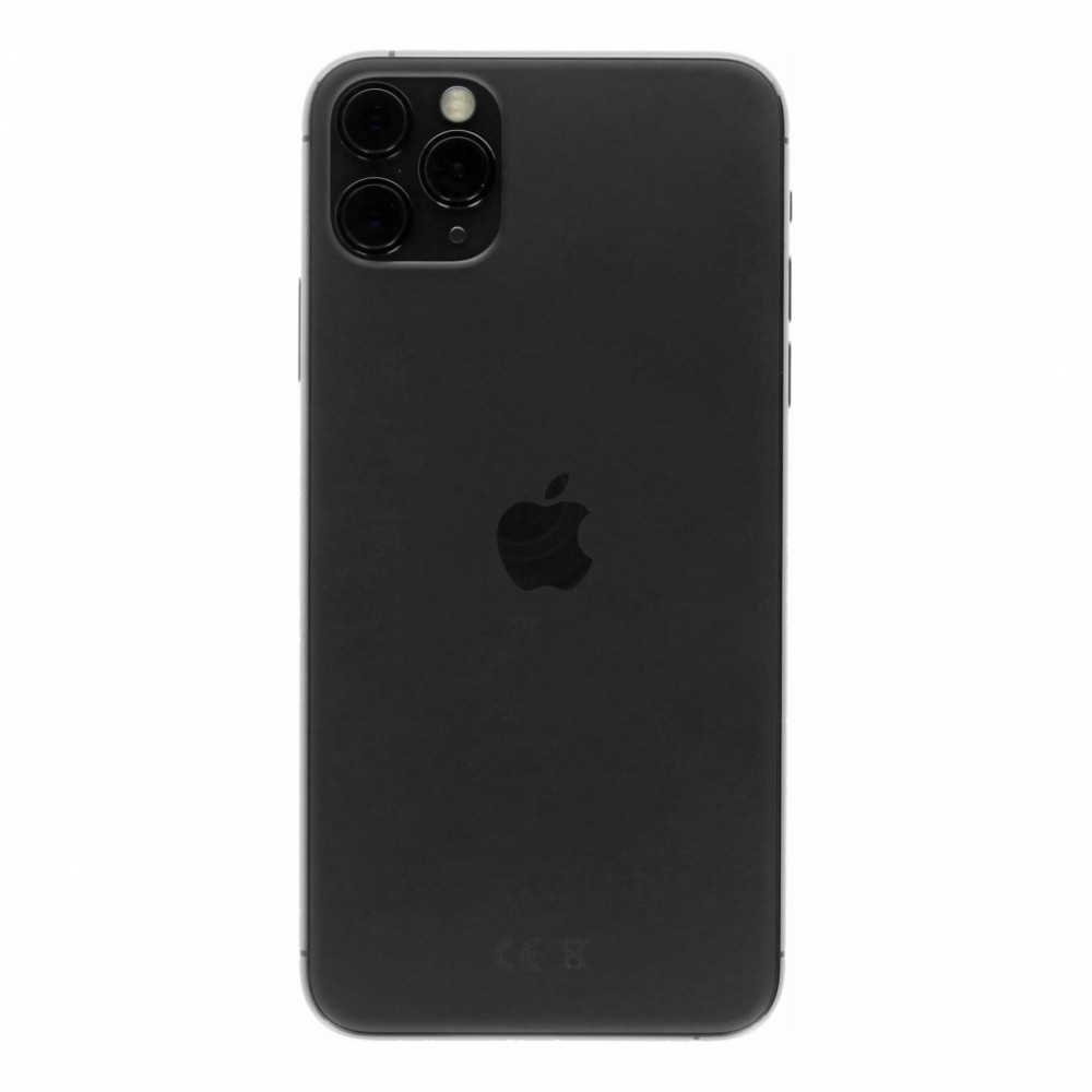 Space Grey Apple iPhone 11 Pro Max with a sleek glass back, triple camera setup, and Apple logo, featuring a 256GB capacity in good condition.
