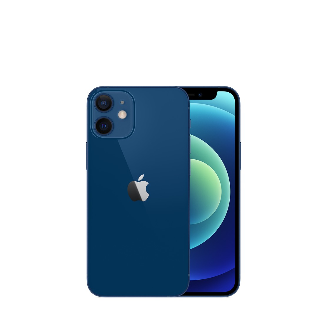 Apple iPhone 12 Mini in blue, featuring a sleek glass back, dual-camera system, and a vibrant display, with a storage capacity of 128GB and in good condition.