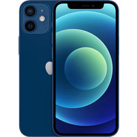 Blue Apple iPhone 12 Mini, 64GB, with dual rear cameras and edge-to-edge display, sleek and compact design.