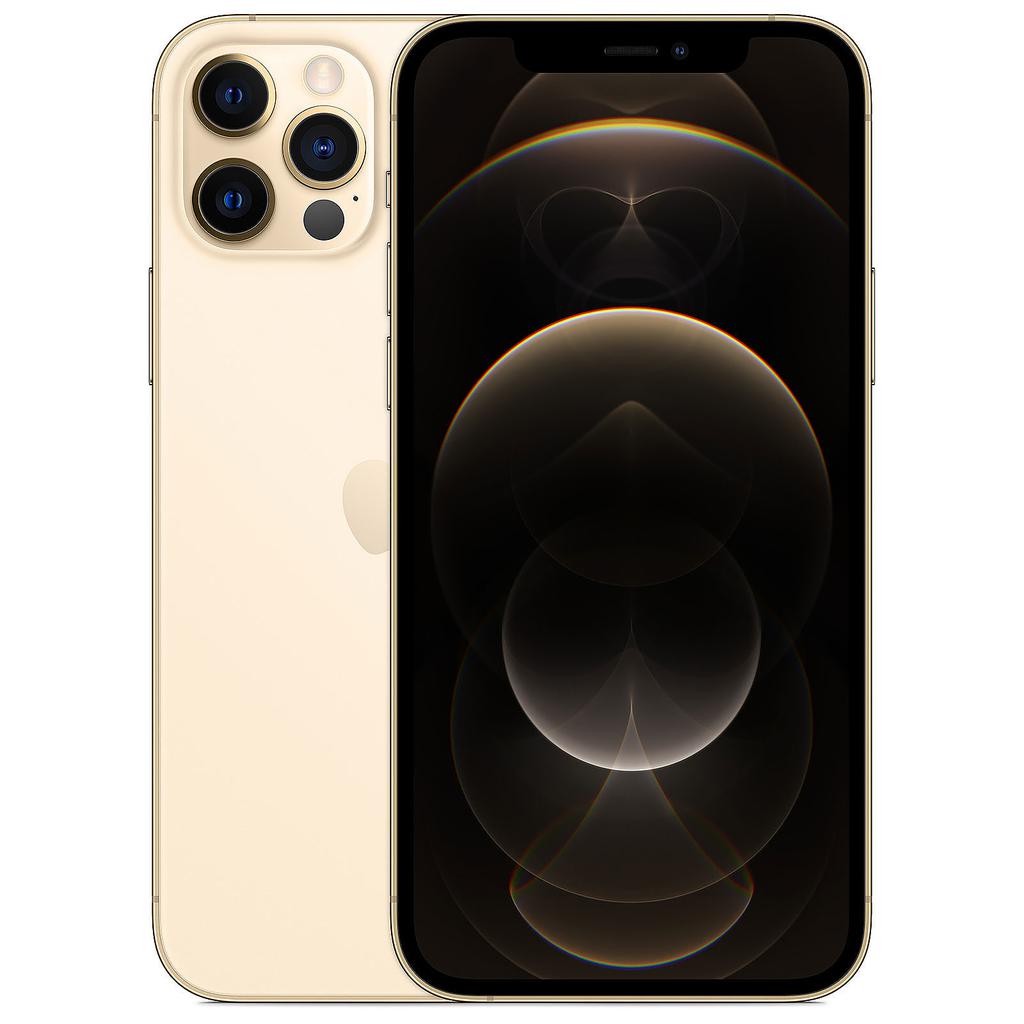 Gold Apple iPhone 12 Pro with a 128GB capacity, featuring a sleek glass back, triple-camera system, and vibrant display, in good condition.