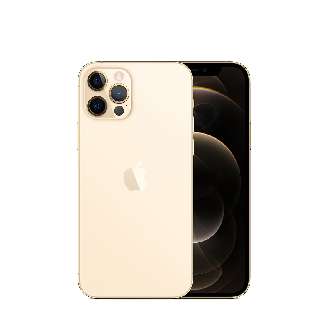Gold Apple iPhone 12 Pro with a 256GB capacity, featuring a sleek glass back, triple-camera system, and the Apple logo prominently displayed.