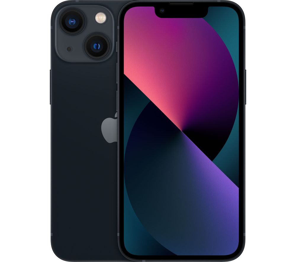 Apple iPhone 13 Mini in Midnight color, featuring a sleek black finish, 256GB capacity, and a vibrant display with rounded edges and dual rear cameras.