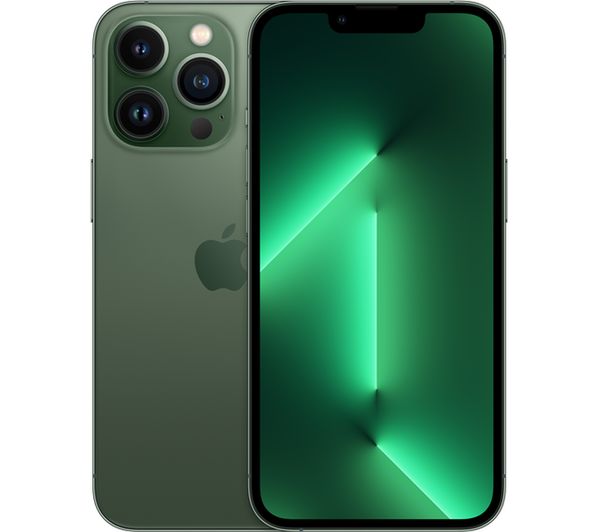 Apple iPhone 13 Pro in Alpine Green, featuring a glass and aluminum body, three rear cameras, and a vibrant display, with a storage capacity of 128GB.