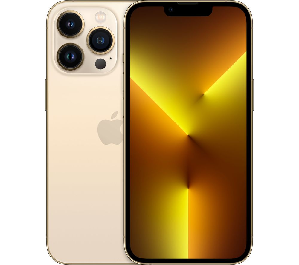 Gold Apple iPhone 13 Pro with a 128GB capacity, featuring a sleek design, triple rear camera setup, and a vibrant display showcasing a warm yellow gradient.