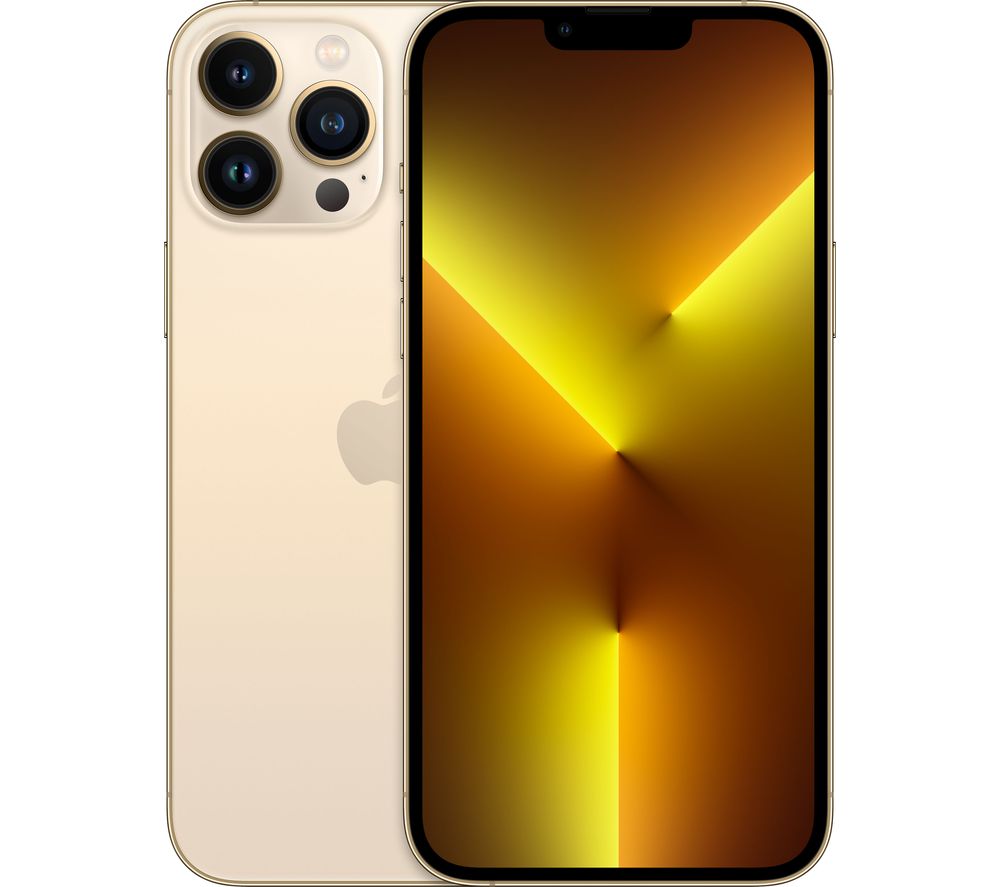 Gold Apple iPhone 13 Pro Max with a 128GB capacity, featuring a sleek glass front, triple rear camera setup, and a vibrant display with a smooth edge-to-edge design.