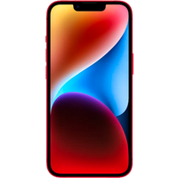 Red Apple iPhone 14 5G Dual SIM, 128GB, with edge-to-edge display and dual rear cameras, pre-owned Grade A condition.