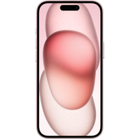 Pink Apple iPhone 15 5G Dual SIM 128GB, front view, large display with rounded edges, pre-owned Grade A condition.