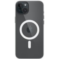 Clear iPhone 15 Plus case with MagSafe, transparent back, circular MagSafe outline, and precise camera cutout.