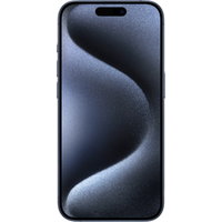 Blue titanium Apple iPhone 15 Pro with dual SIM, sleek design, and edge-to-edge display.