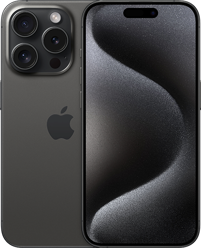 Black Titanium Apple iPhone 15 Pro with a sleek design, featuring three rear cameras, an unlocked status, and 256GB storage capacity.