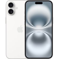 White Apple iPhone 16 Plus, 128GB, dual rear cameras, edge-to-edge display, and sleek design.