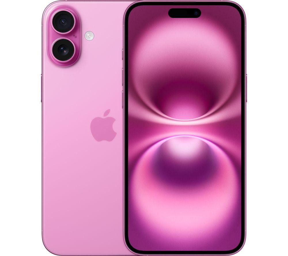 Pink Apple iPhone 16 Plus with 512GB storage, featuring a sleek glass back, dual rear cameras, and a vibrant display showcasing a circular design.