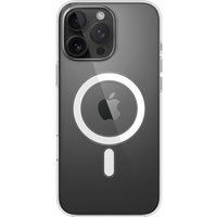 Clear iPhone 16 Pro Max case with MagSafe, transparent design, visible Apple logo, circular MagSafe outline.