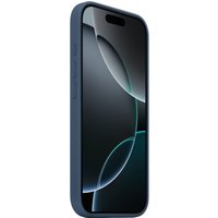 Denim blue Apple iPhone 16 Pro silicone case with MagSafe, smooth finish, precise cutouts for buttons and camera.