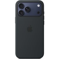 Black Apple iPhone 17 Pro Max silicone case with MagSafe, featuring a smooth finish and Apple logo.