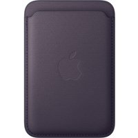 Midnight purple Apple iPhone FineWoven Wallet with MagSafe, sleek design, embossed Apple logo, rounded corners.