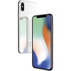 Silver Apple iPhone X with a 64GB capacity, featuring a sleek glass back, edge-to-edge display, and dual rear cameras, in good condition.