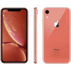 Coral Apple iPhone XR with a 64GB capacity, featuring a sleek glass back, large display, and a single rear camera, in good condition.
