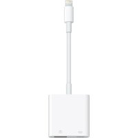 White Apple Lightning to USB 3 Camera Adapter with short cable and USB port on rectangular base.