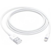 White Apple Lightning to USB cable, 1 meter, with USB-A connector and Lightning connector, coiled loosely.