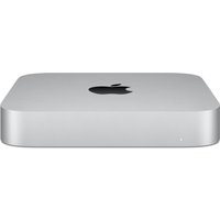 Silver Apple Mac mini 2020 with M1 chip, 8GB RAM, 256GB storage, sleek compact design, and Apple logo on top.