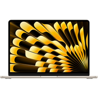 Starlight Apple MacBook Air 13" M4, 24GB RAM, 512GB SSD, sleek design, vibrant display with abstract yellow pattern.