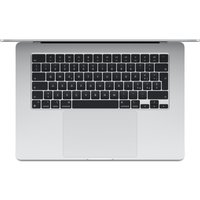 Silver Apple MacBook Air laptop with black keyboard, large trackpad, and thin bezel display.
