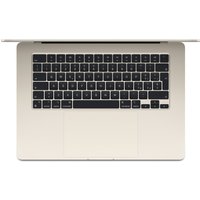 Beige Apple MacBook Air with M3 chip, 15.3-inch display, black keyboard, and slim design, running macOS Sonoma.