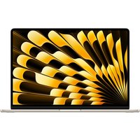 Beige Apple MacBook Air M4 with 15.3" display, sleek design, and vibrant abstract screen pattern.