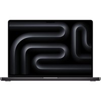 Space Black MacBook Pro 16-inch, sleek design, edge-to-edge display, Apple logo on lid, thin profile.