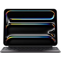 Black Apple Magic Keyboard AZERTY layout, sleek design, integrated with a black tablet screen displaying colorful lines.