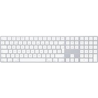 Apple Magic Keyboard, silver and white, with numeric keypad, UK QWERTY layout, Bluetooth connectivity.
