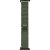Green Apple watch band with titanium connectors, woven polyester, spandex, nylon blend, adjustable loop closure.