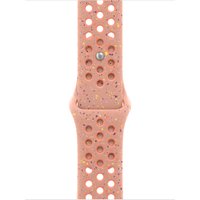 Pink Apple smartwatch band with perforated design, aluminum clasp, and fluoro accents.