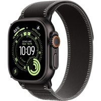 Apple Watch Ultra 3 with black titanium case, black/charcoal trail loop band, 49mm, GPS + Cellular.