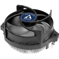 "Black and silver Arctic Alpine 23 CO AMD CPU cooler with spiral fan design and compact heat sink"