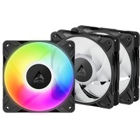 Black ARCTIC Freezer P12 Pro A-RGB 120mm PWM fans, 3 pack, with rainbow LED lighting and sleek design.