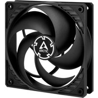Black Arctic P12 120mm fan with five curved blades and square frame, featuring Arctic logo at the center.