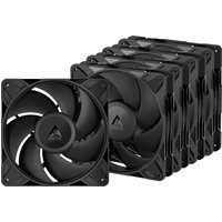 Black ARCTIC P14 Pro PST 140 mm PWM fans, 5-pack, with curved blades and cable splitter.