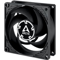 Black Arctic P8 Max 80mm PWM fan with five curved blades and square frame.