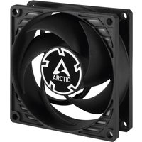Black Arctic P8 PWM PST CO 80 mm fan with pressure-optimized blades and Arctic logo in center.