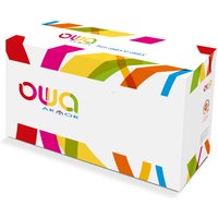 Colorful box for Armor K18581OW black toner cartridge, featuring bold geometric patterns and OWA branding.