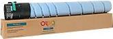 Cyan toner cartridge with a black end cap, featuring a spiral design, packaged in a brown cardboard box labeled with product details and branding.