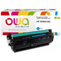 Armor OWA K16411OW cyan toner cartridge, black casing, colorful box with OWA logo and product details.