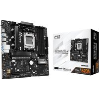 ASRock A620AM PRO-A motherboard, black micro ATX with multiple slots, ports, and white text, next to branded box.