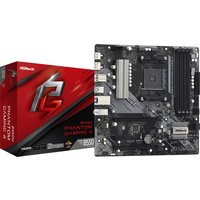 ASRock B550M Phantom Gaming 4 micro ATX motherboard with black PCB, red accents, and multiple expansion slots.