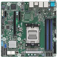 ASRock B650D4U motherboard, green PCB, AM5 socket, four RAM slots, multiple PCIe slots, micro ATX form factor