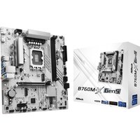 ASRock B760M-X Gen5 micro ATX motherboard with LGA 1700 socket, silver heatsinks, and black and white circuitry.