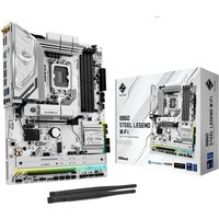 ASRock B860 Steel Legend WiFi motherboard, silver and white design, LGA 1851 socket, ATX form factor, with antennas.