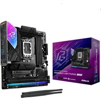 ASRock B860M Lightning WiFi micro ATX motherboard with RGB lighting, black heatsinks, and dual antennas.